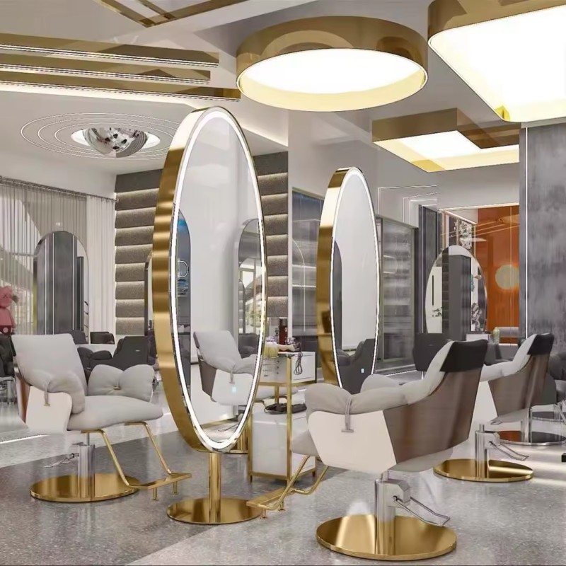 Hot Sale Large Full Length Gold Styling Barber Salon Furniture Wall Ounted Hairdressing Makeup Led Beauty Salon Mirror
