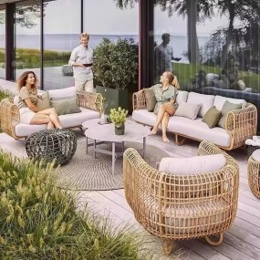 Beach Courtyard Customized Waterproof Leisure Hotel Hot Selling Combination Rattan Patio Garden Outdoor Wood Sofa