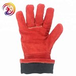 Red Cow Split Working Gloves Manufacturer - Double Palm Heat Resistant Welding Safety with Fire Lane