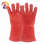 Red Cow Split Working Gloves Manufacturer - Double Palm Heat Resistant Welding Safety with Fire Lane