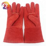 Red Cow Split Working Gloves Manufacturer - Double Palm Heat Resistant Welding Safety with Fire Lane