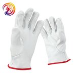 Heavy Duty Leather Work Gloves Factory - CE Certification Orange Cuff Cotton Lined Goat Skin