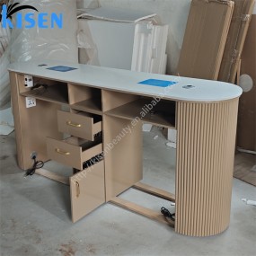 KISEN High Quality Spa Beauty Salon Furniture Modern Manicure Table Manucure Cheap Nail Desk Station with 2 Chairs