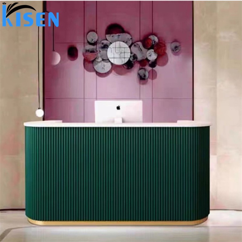 Luxury MDF Wood Cheap Beauty Spa Salon Furniture Tufted Boutique Modern Reception Desk Counter Front Table for Sale