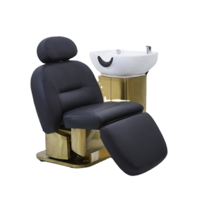Kisen Beauty Hot Selling Italian Style Shampoo Massage Hair Salon Gold and Black Backwash Chair Electric Massage Shampoo Chair