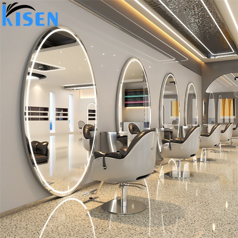 2025 Fashion High Quality Hair Barber Beauty Salon Styling Mirror Station for Make up with LED Light Single and Double Sided