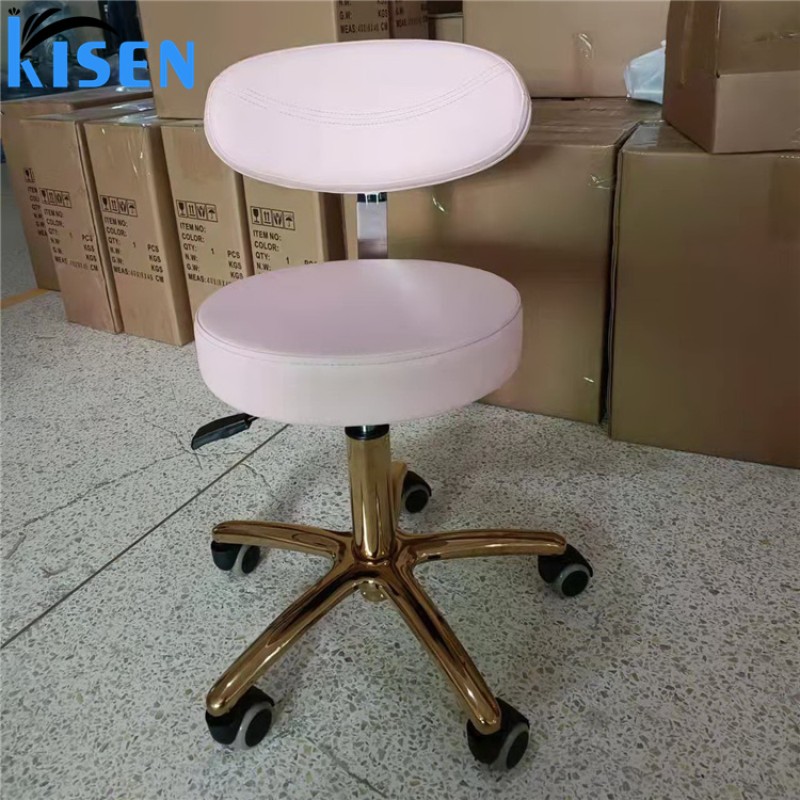 Kisen Hot Selling Manicure Spa Desk Metal Stool Chair Bar Nail Tables Salon Pink White Custom Color and Logo for Beauty Salon