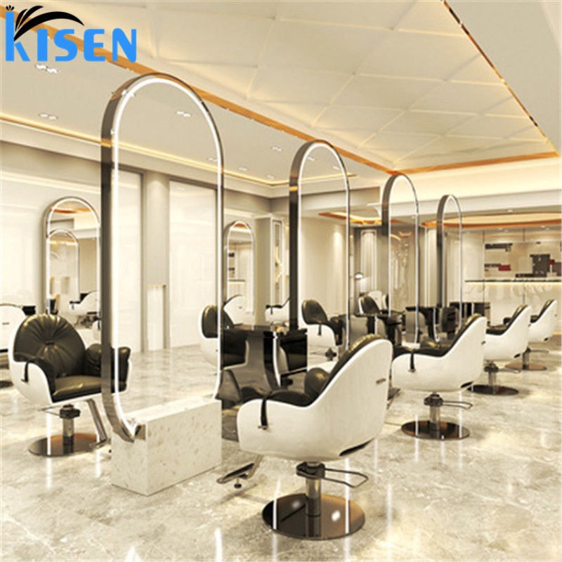 Kisen Beauty Hair Salon Chairs and Mirrors Salon Workstation Single Sided Salon Mirror Station