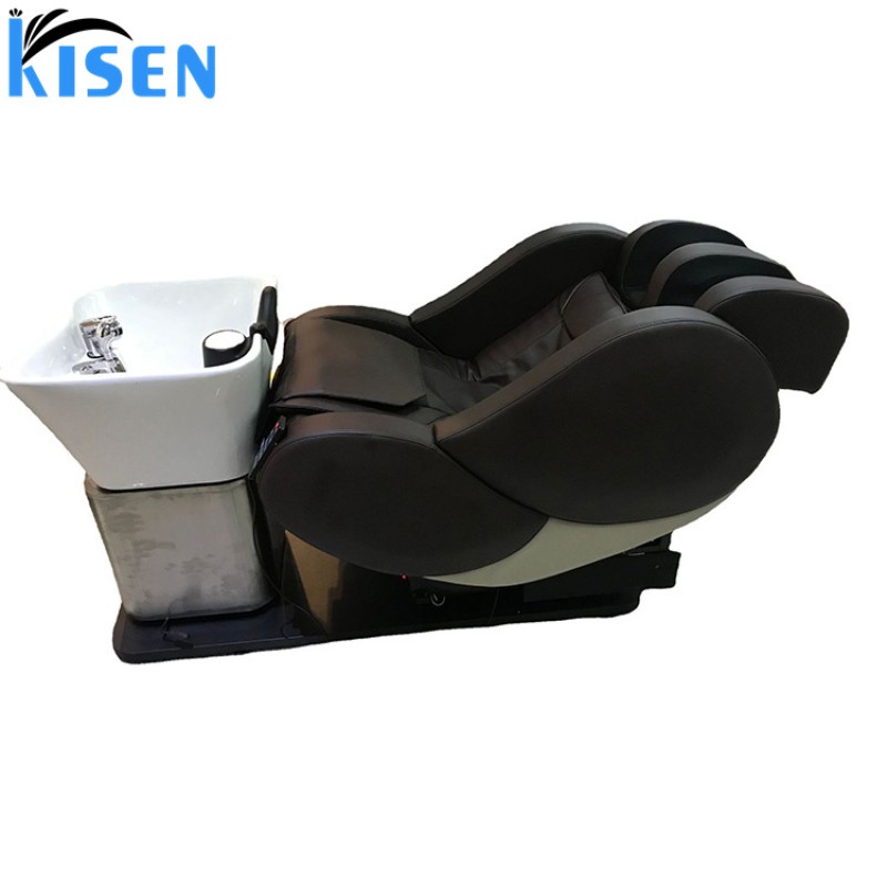 Kisen Good Quality Hair Salon Shampoo Chair Electronic Sl Back Track airbag Kneading Shampoo Chair with Massage