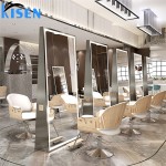 Kisen 2025 8座现代造型椅子金黑色银色家具套装美发沙龙店定制桌碗双面镜