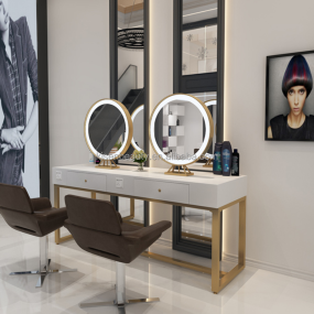 Kisen Salon Hair Spa Station Mirror Double Single Seater Gold Silver Black Edges Barber Shop Furniture with Led Light