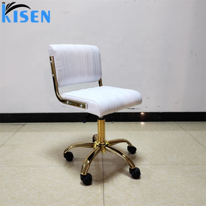 Kisen Hot Selling Beauty Spa Furniture Adjustable pink White Leather Salon Stool Master Small Tech Chair with Gold Base