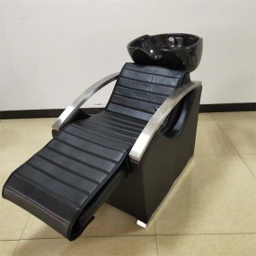 Kisen时髦热销折叠沙龙按摩洗发水白色碗和黑色椅子与电动躺椅腿可调