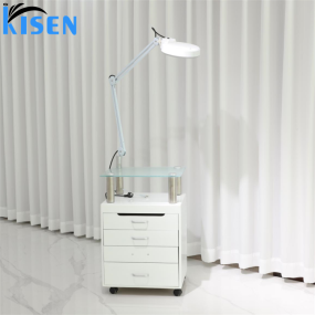 Kisen Beauty Spa Salon Furniture Equipment Beauty Trolley White with Wood Cabinet Cart with Lamp for Beauty Salon