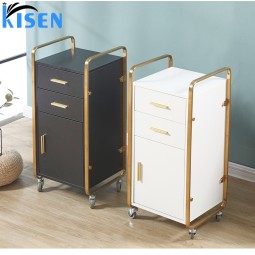 Kisen更便宜的美容Spa美甲沙龙家具设备胶合板MDF白色与黄金金属手推车与抽屉出售
