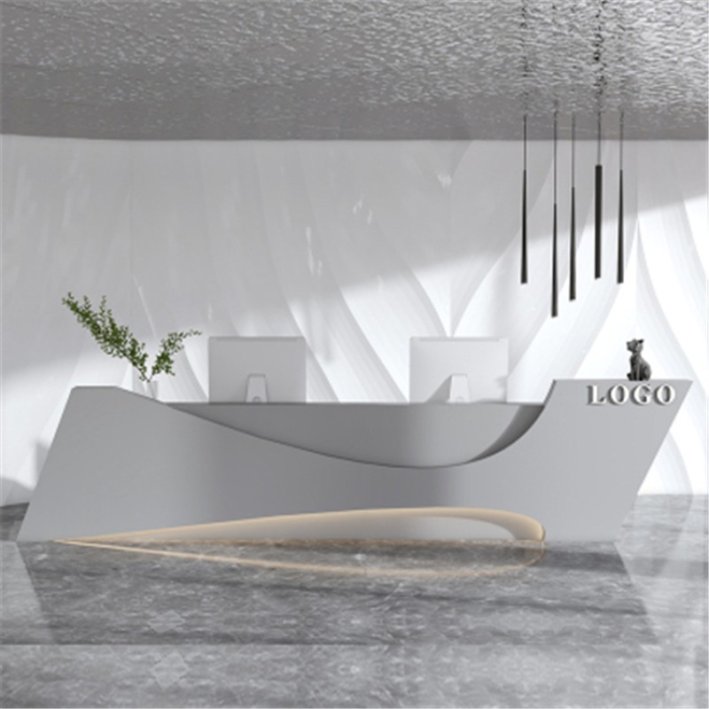 Kisen Modern White Acrylic Beauty Salon Front Counter Checkout Counter Rectangle Hotel Reception Desks