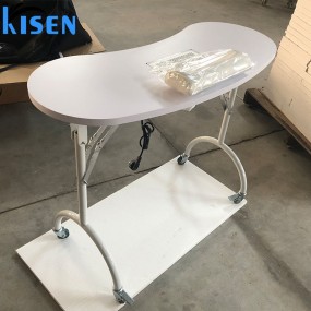Kisen Hot Sale Small Salon Furniture White Color Cheap Nail Tech Table Portable Nail Desk Check Manicure Table