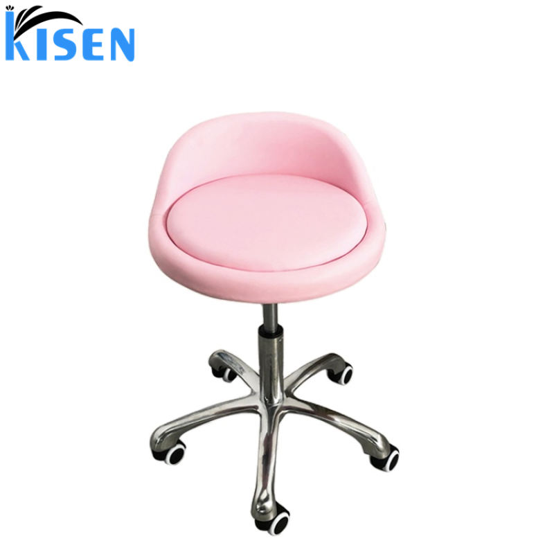 Kisen Foshan Manufacturer Small pink Luxury  Hydraulic Pedicure Stool Chair Height Adjustable with Wheels