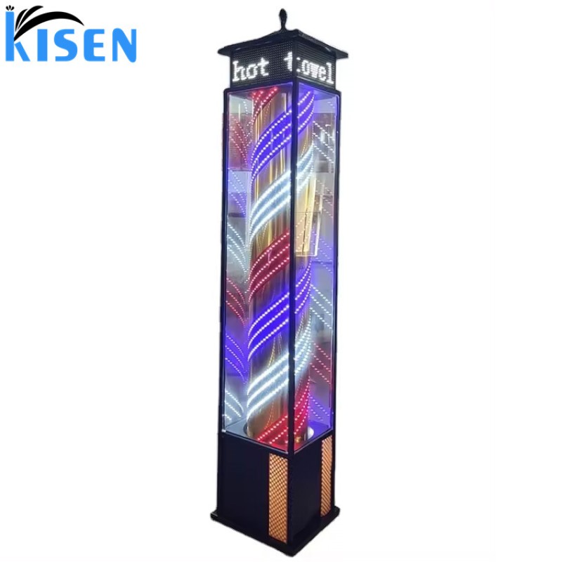 Kisen Classical Rotating Big Size Barber Pole Waterproof Spinning Stripes Barber Shop Salon Open Sign Light Outdoor