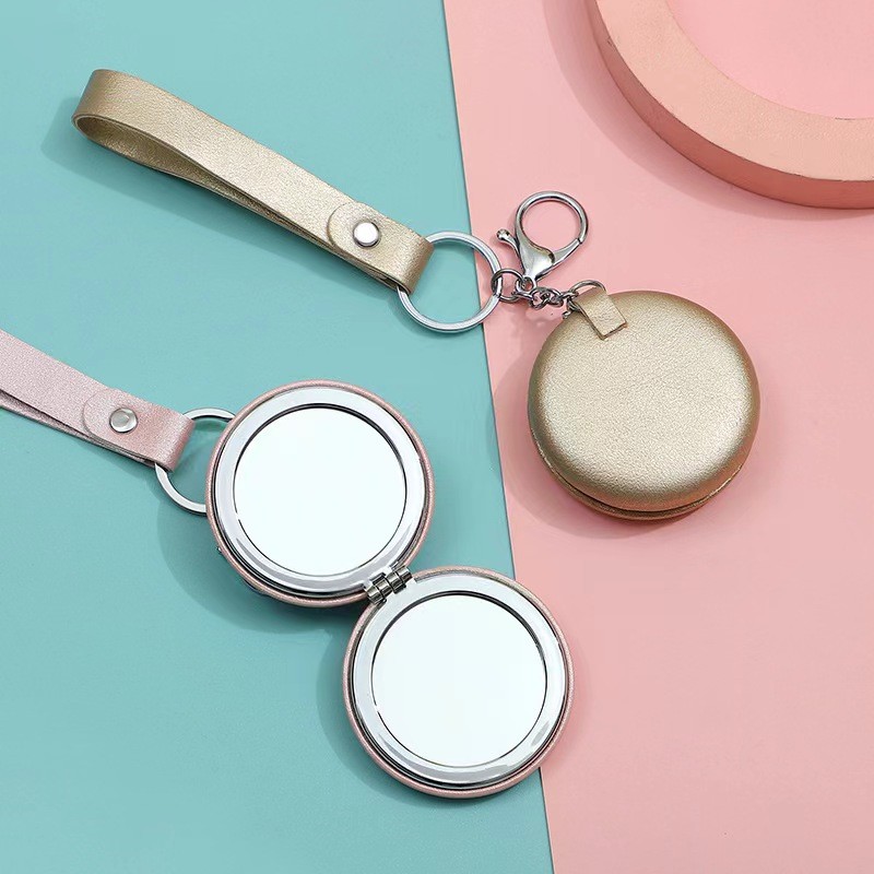 Mini Foldable Keyring Pocket Mirror 4 Color Gold Makeup Handle Mirror 7cm Travel Handheld Metal Pocket Mirror