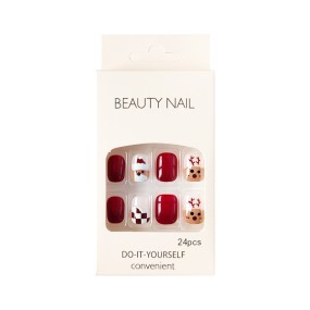 Christmas Stick on Nail Art Manicure Decoration 24pcs with Tools Short Fake Nail Press on Nail