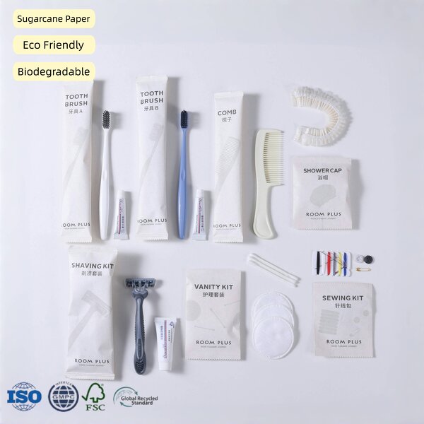 Hotel Amenity Kit Supplier - FSC Sugarcane Paper Biodegradable Dry Pack