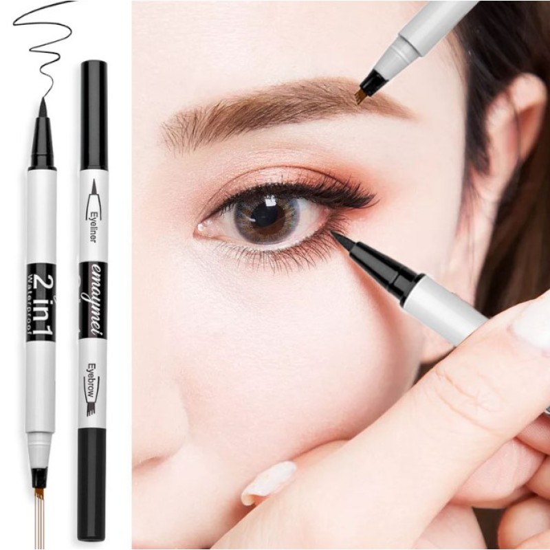 2 in 1 Eyebrow Pencil and  Eyeliner 4 Fork Tip Nature Makeup Waterproof 3D Liquid Eyebrow Tattoo Pen