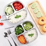 Kids Plate Manufacturer - Stainless Steel 3/4 Divided Dining Tray with Lids