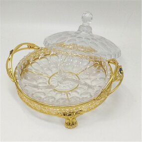 Dried Fruit Tray Manufacturer - Gold Plating Snack Decoration Tray with Cover