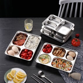 Dining Tray Manufacturer - 5 Divided Stainless Steel Food Plate with Lid