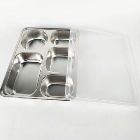 Hospital Tray Manufacturer - Stainless Steel 5 Compartment Rectangular Plate