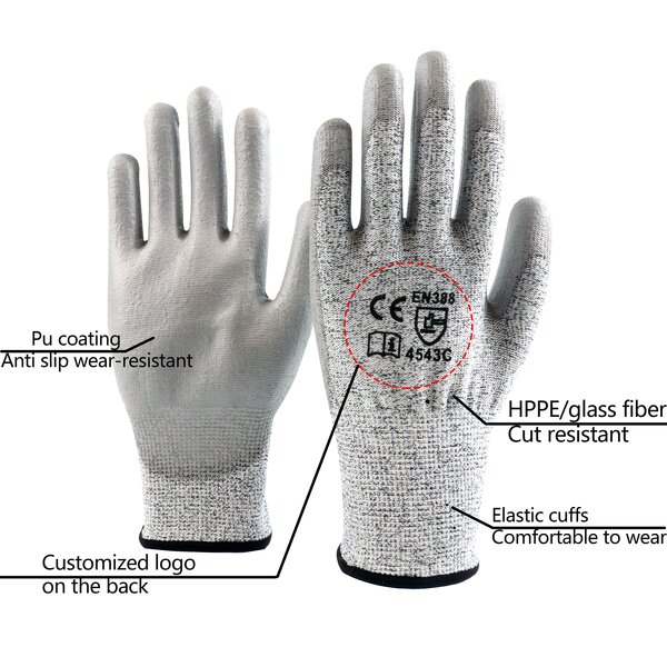 Work Safety Gloves Manufacturer - HPPE En388 4543 PU Coated Gloves
