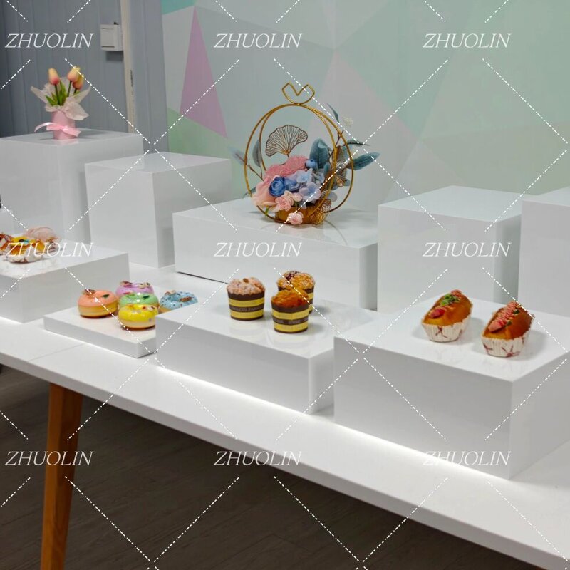 Acrylic Dessert Stand Manufacturer - White Buffet Riser Display Stand