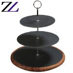 Food Serving Plate Supplier - Black Wood Plate with Punch Handle