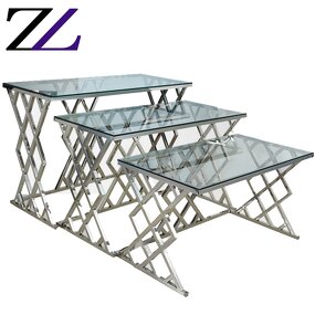 Buffet Table Factory - Tempered Glass Top Stainless Steel Mirrored