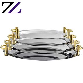 Serving Tray Manufacturer - Oval Gold Handle Bandejas Pastry Plates