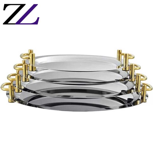 Serving Tray Manufacturer - Oval Gold Handle Bandejas Pastry Plates