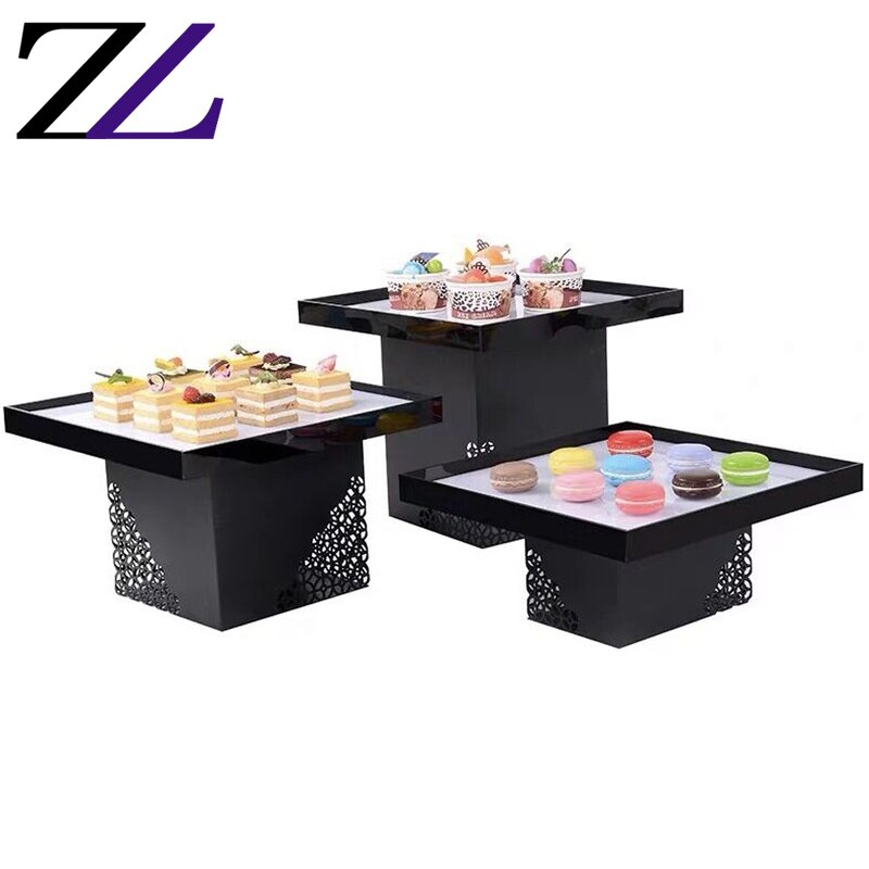 Cake Stand Manufacturer - Metal 3 Tier Acrylic Platters Black Base