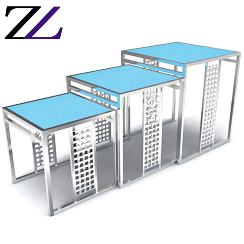 Buffet Table Manufacturer - Stainless Steel Frame Glass Top Led Bar