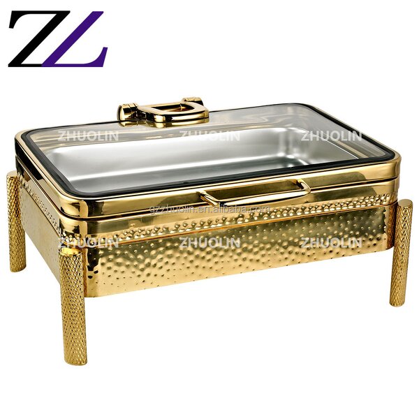 Chafing Dish Manufacturer - Induction-Friendly Gold Fancy Hammered Set