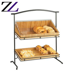 Food Display Stand Manufacturer - Walnut Wood 2 Tier Shelf with Cover
