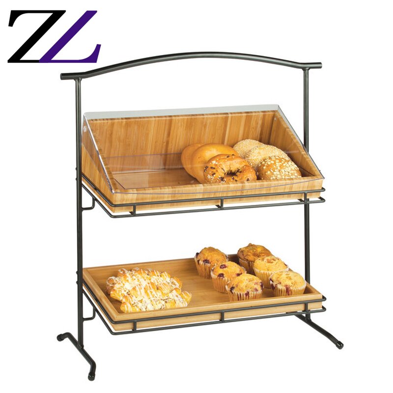 Food Display Stand Manufacturer - Walnut Wood 2 Tier Shelf with Cover