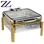 Chafing Dish Manufacturer - Induction-Friendly Gold Fancy Hammered Set