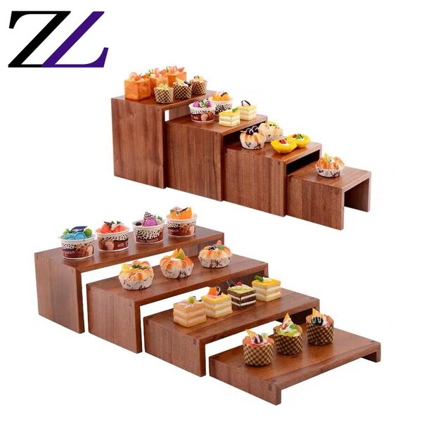 Buffet Cabinet Supplier - Natural Wood 4 Layers Rectangle Counter Stand