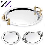 Serving Tray Manufacturer - Oval Gold Handle Bandejas Pastry Plates