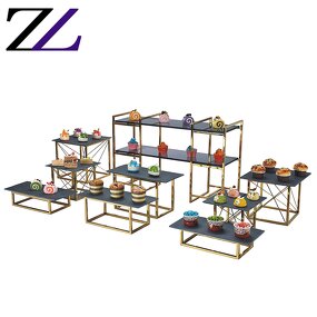 Cake Stand Factory - Black Square Oblong Gold Wedding Event