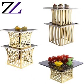 Dessert Stand Manufacturer - Gold Glass Cake Platters Buffet Risers