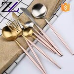 Cutlery Set Supplier - Colorful Matte Gold Plated Pink Handle Set
