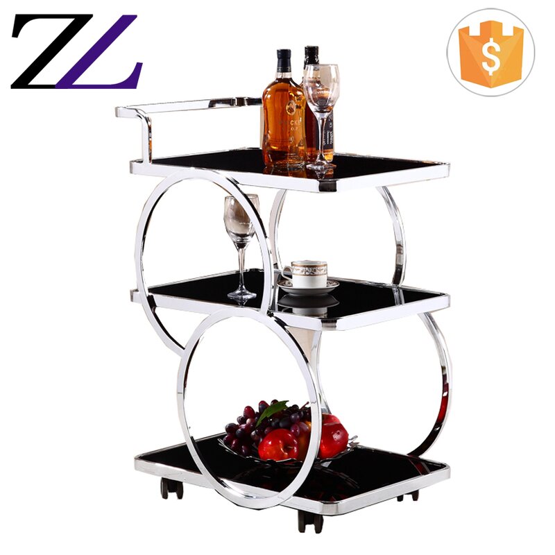 Food Service Trolley Factory - 3 Tier Luxury Mobile Dessert Drinks Cart