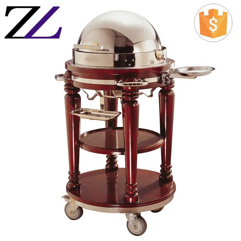Food Warmer Trolley Manufacturer - Wooden Electric Round Chafing Dish Cart
